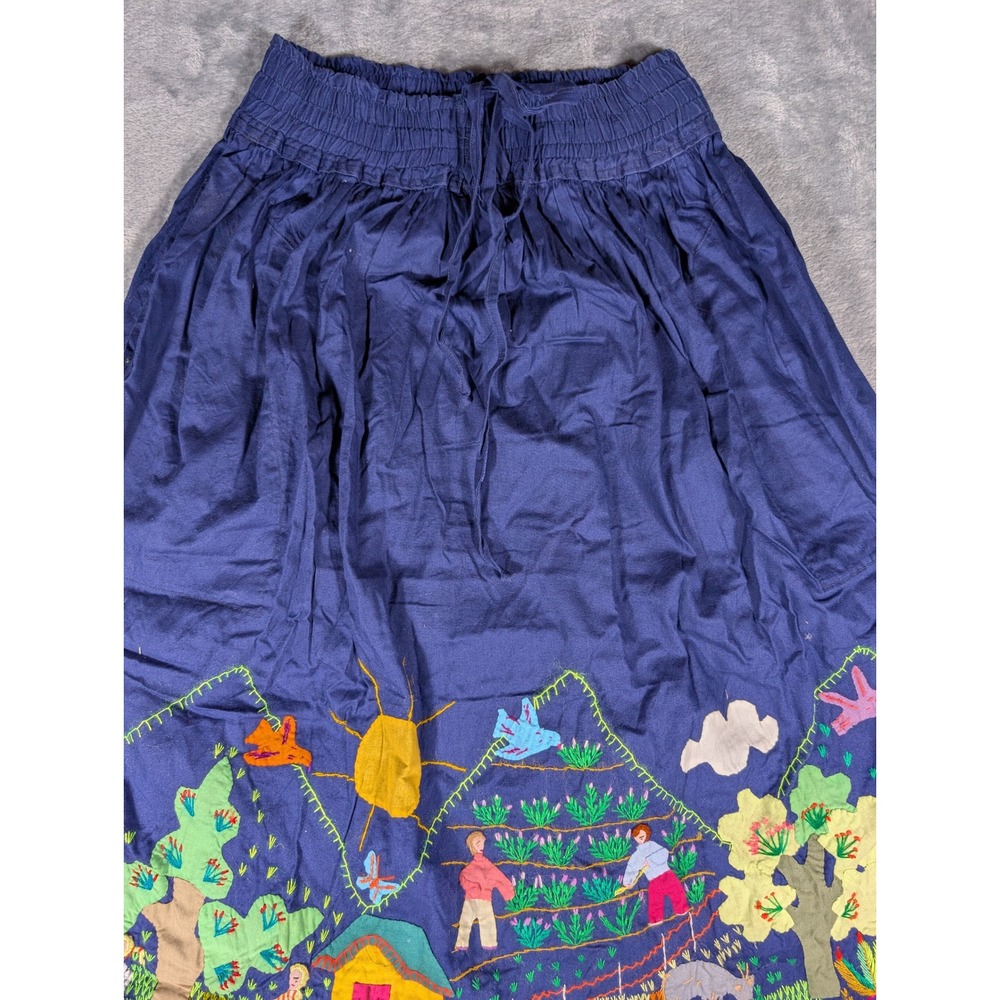 Cuyamuna Handmade Colombia Folk Art Embroidered Cotton Skirt Navy Blue 31L 13W - Picture 9 of 16